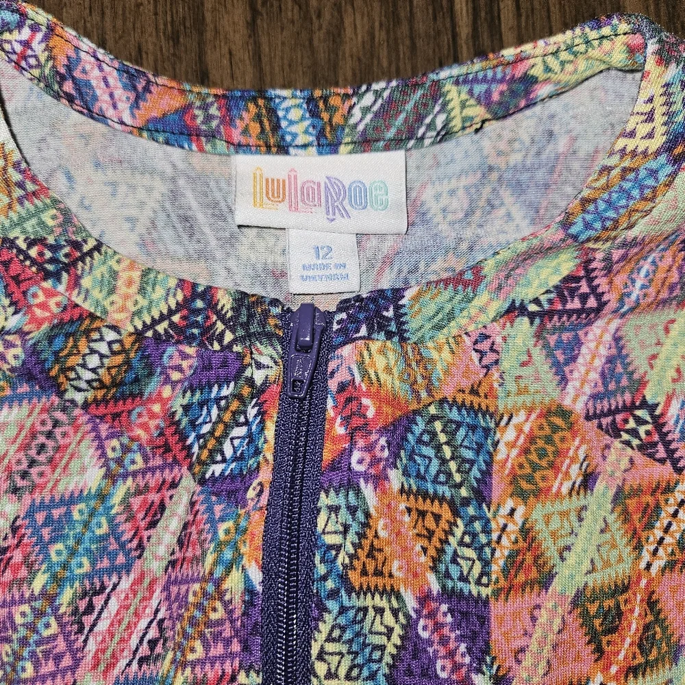 Lularoe Monroe Zip Front Jacket Girls Size 12 Geometric Southwest Print